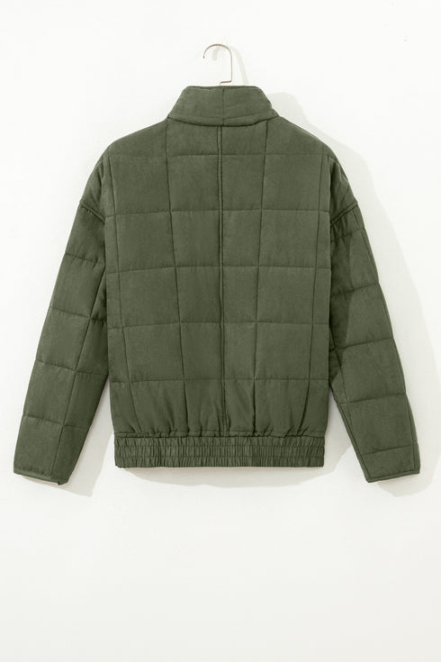 Casual Solid Zip Up Quilted Pocket Jacket