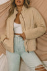 Casual Solid Zip Up Quilted Pocket Jacket