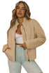 Casual Solid Zip Up Quilted Pocket Jacket