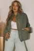 Casual Solid Zip Up Quilted Pocket Jacket