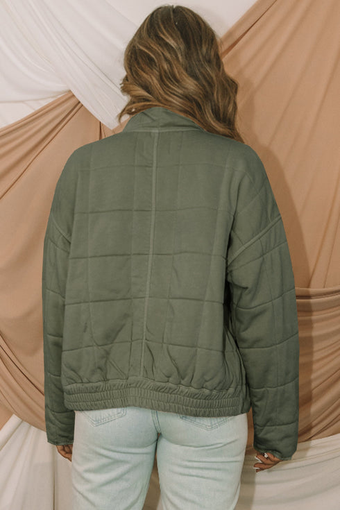 Casual Solid Zip Up Quilted Pocket Jacket