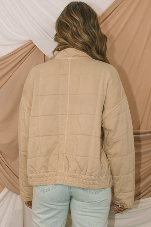 Casual Solid Zip Up Quilted Pocket Jacket