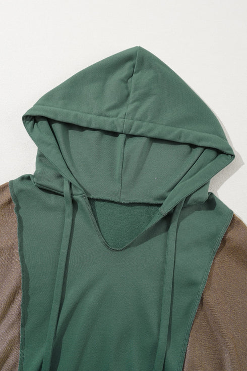 Casual Spliced Patchwork V Neck Pullover Hoodie