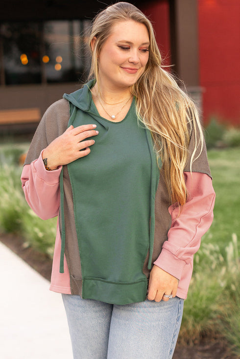 Casual Spliced Patchwork V Neck Pullover Hoodie