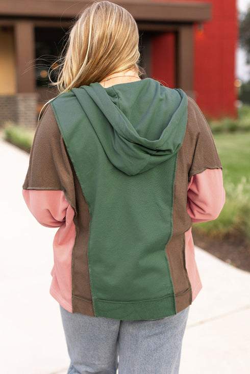 Casual Spliced Patchwork V Neck Pullover Hoodie