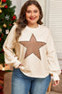 Casual Star Print Studded Crew Neck Long Sleeve Top