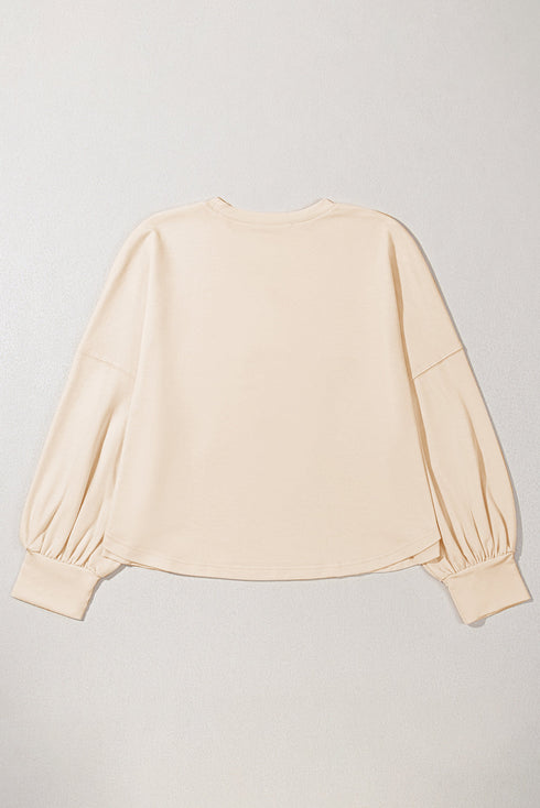 Casual Star Print Studded Crew Neck Long Sleeve Top