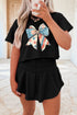 Casual Stars and Stripes Bow Graphic Tee And Smocked Skort Set