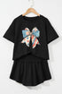 Casual Stars and Stripes Bow Graphic Tee And Smocked Skort Set