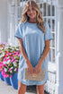 Casual Striped Button Back Denim T Shirt Mini Dress