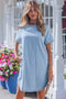 Casual Striped Button Back Denim T Shirt Mini Dress