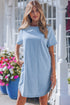 Casual Striped Button Back Denim T Shirt Mini Dress