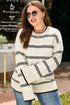 Casual Striped Drop Shoulder Wide Sleeve Crew Neck Sweater