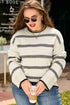 Casual Striped Drop Shoulder Wide Sleeve Crew Neck Sweater