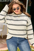 Casual Striped Drop Shoulder Wide Sleeve Crew Neck Sweater