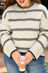 Casual Striped Drop Shoulder Wide Sleeve Crew Neck Sweater