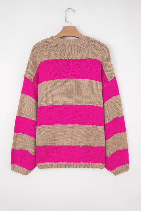 Casual Striped Geometric Paneled Drop Shoulder Sweater