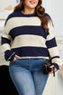 Casual Striped Geometric Paneled Drop Shoulder Sweater