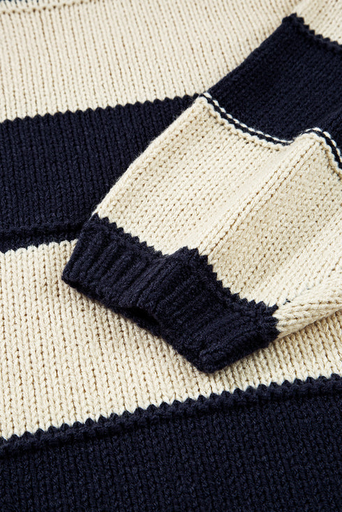 Casual Striped Geometric Paneled Drop Shoulder Sweater
