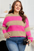 Casual Striped Geometric Paneled Drop Shoulder Sweater