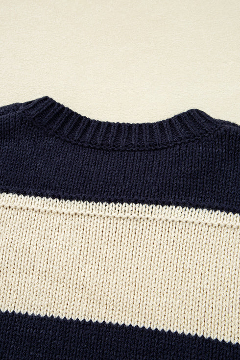 Casual Striped Geometric Paneled Drop Shoulder Sweater