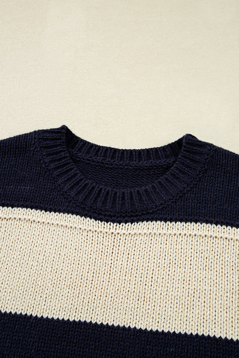 Casual Striped Geometric Paneled Drop Shoulder Sweater