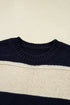 Casual Striped Geometric Paneled Drop Shoulder Sweater