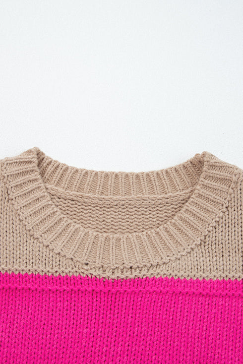 Casual Striped Geometric Paneled Drop Shoulder Sweater