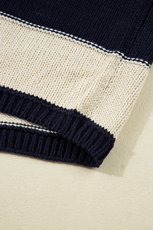 Casual Striped Geometric Paneled Drop Shoulder Sweater