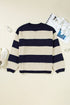 Casual Striped Geometric Paneled Drop Shoulder Sweater