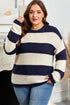 Casual Striped Geometric Paneled Drop Shoulder Sweater