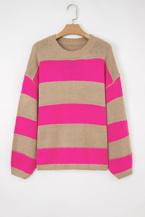 Casual Striped Geometric Paneled Drop Shoulder Sweater
