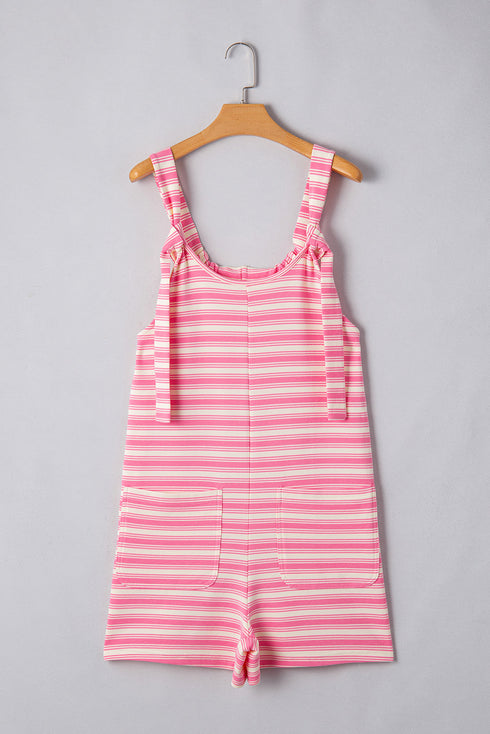 Casual Striped Knotted Strap Patch Pocket Romper