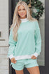 Casual Striped Oversized Mock Neck Matching Shorts Set