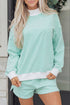 Casual Striped Oversized Mock Neck Matching Shorts Set