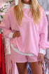 Casual Striped Oversized Mock Neck Matching Shorts Set