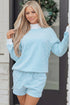 Casual Striped Oversized Mock Neck Matching Shorts Set