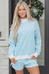 Casual Striped Oversized Mock Neck Matching Shorts Set