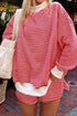 Casual Striped Oversized Mock Neck Matching Shorts Set