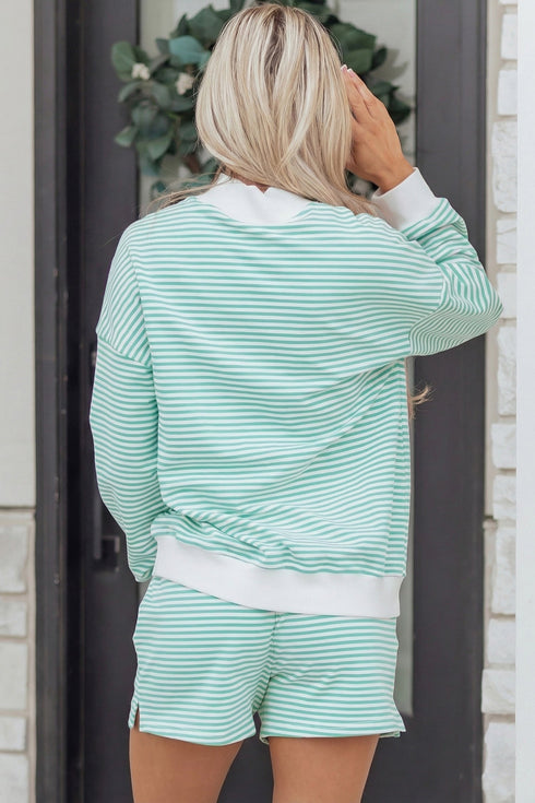 Casual Striped Oversized Mock Neck Matching Shorts Set