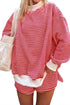 Casual Striped Oversized Mock Neck Matching Shorts Set
