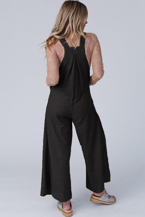 Casual Striped Pleated Wide Leg Pocketed Jumpsuit
