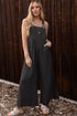 Casual Striped Pleated Wide Leg Pocketed Jumpsuit