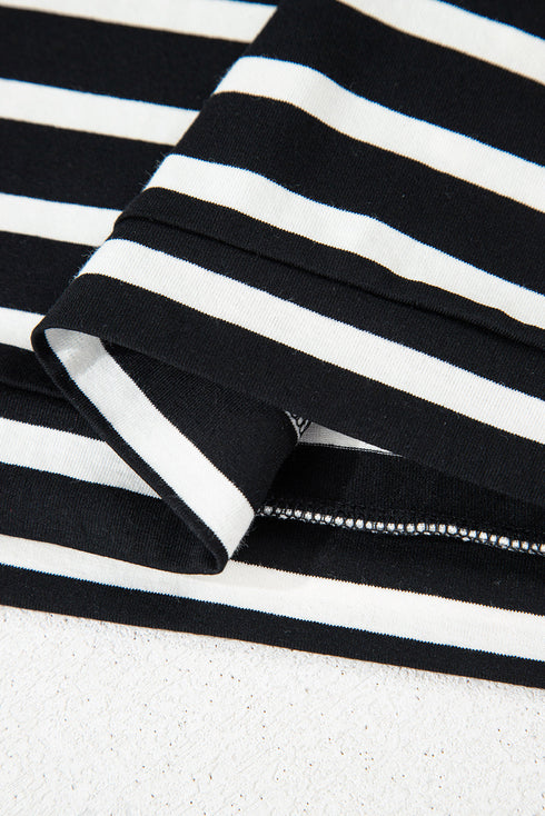 Casual Striped Print Short Sleeve Top And Short Sets
