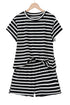 Casual Striped Print Short Sleeve Top And Short Sets