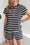 Casual Striped Print Short Sleeve Top And Short Sets