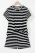 Casual Striped Print Short Sleeve Top And Short Sets