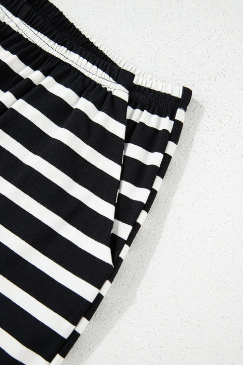 Casual Striped Print Short Sleeve Top And Short Sets