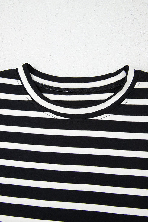 Casual Striped Print Short Sleeve Top And Short Sets