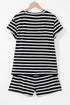 Casual Striped Print Short Sleeve Top And Short Sets